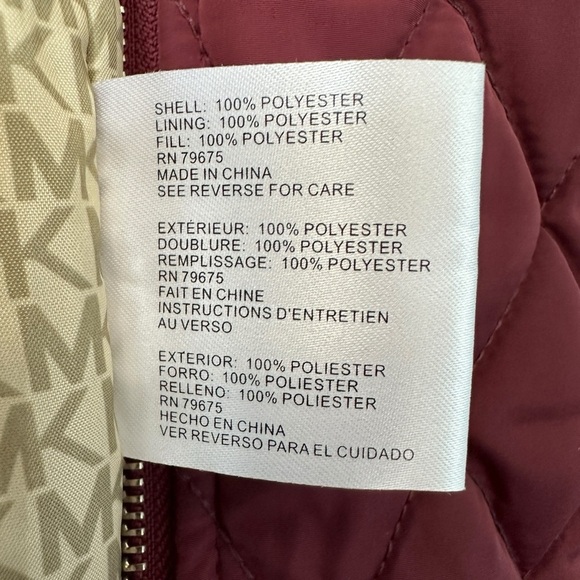 NWOT WOMENS MICHAEL KORS MAROON PUFFER COAT ZIP UP KNEE LENGTH W/ BELT & HOOD 1X - Picture 16 of 17